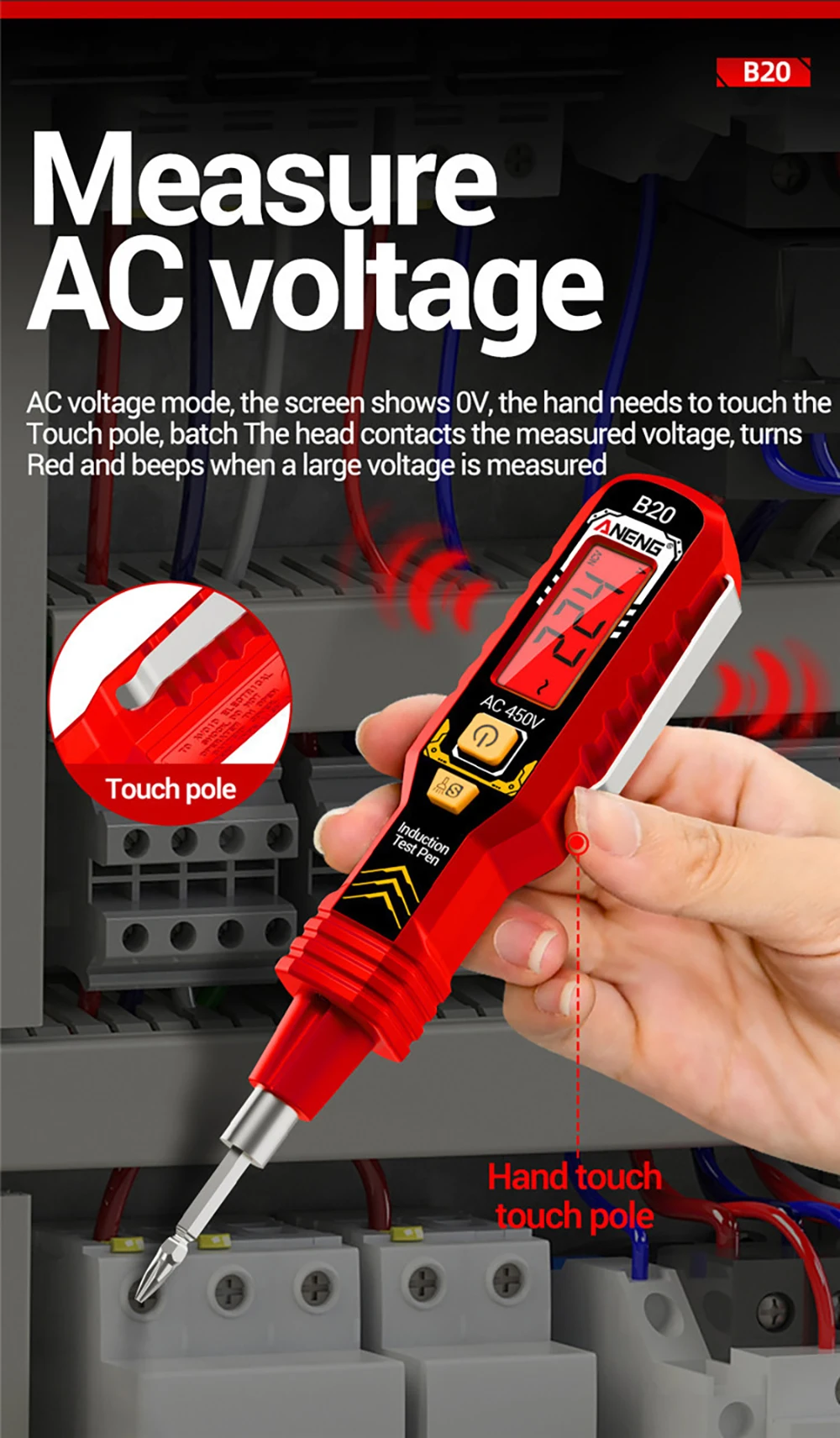 ANENG B20 Spannungsprüfer-Stift Doppelkopf-Schraubendreher Kreuzschlitz-Flachkopf-Schraubendreher Elektrischer Induktions-Schaltkreisprüfer Werkzeuge – Detail 4