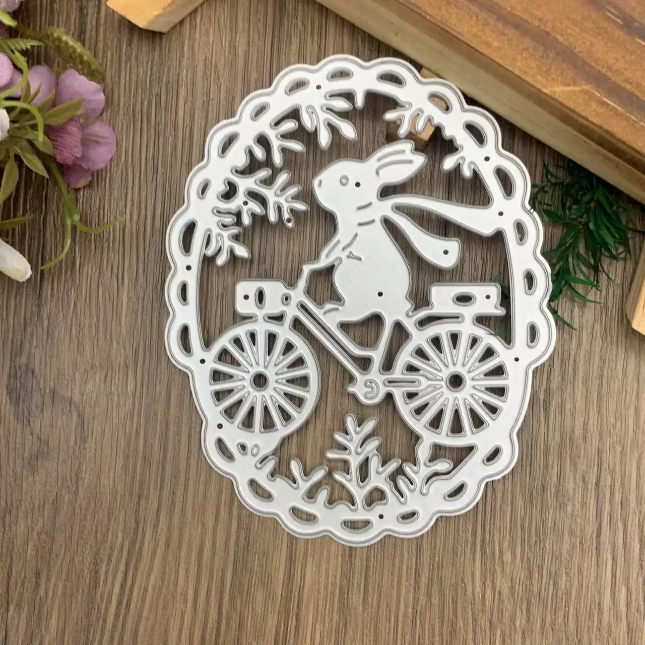 Oval Lace Frame Rabbit Riding Bike Metal Cutting Dies DIY Card Scrapbooking Stencil