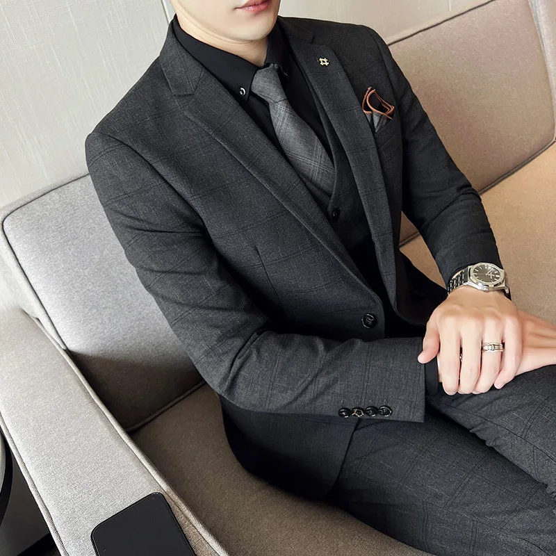 7180 Slim Fit Korean Plaid Light Business Suit