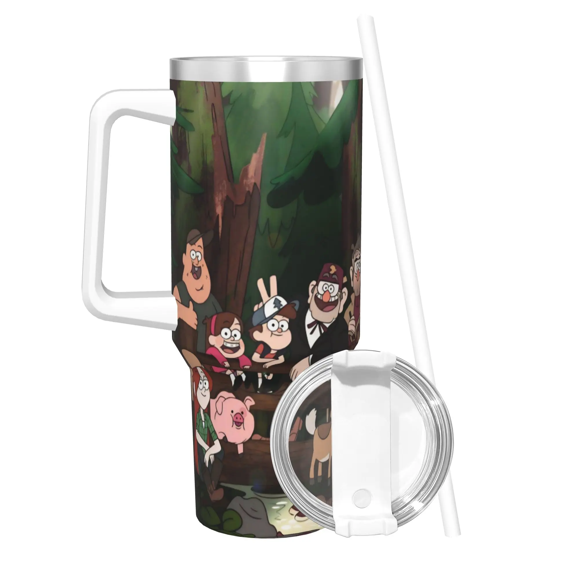 G-Gravity Falls Tumbler With Straw  Stainless Steel Tumblers Mug Double Wall Vacuum Insulated for Cold Or Hot 40oz