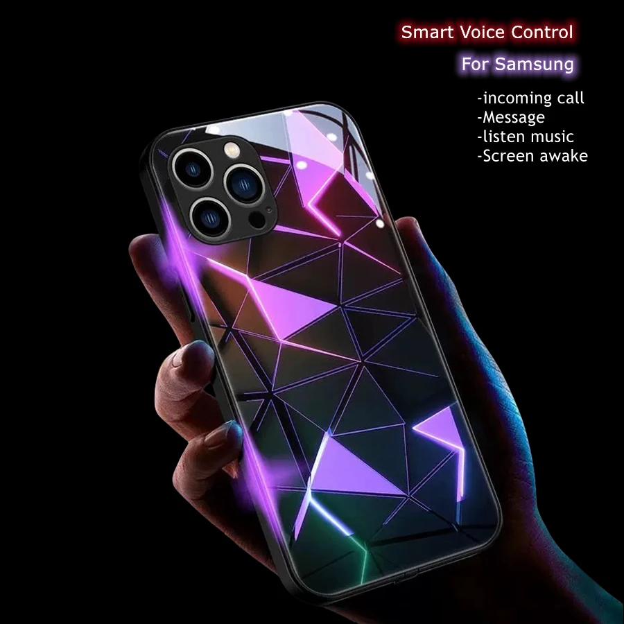 

Geometry Luminous Phone Case For Samsung S24 S22 S21 S20 S23 FE Note 10 20 Plus Ultra A54 A53 A52 A14 LED Light Glowing Cover