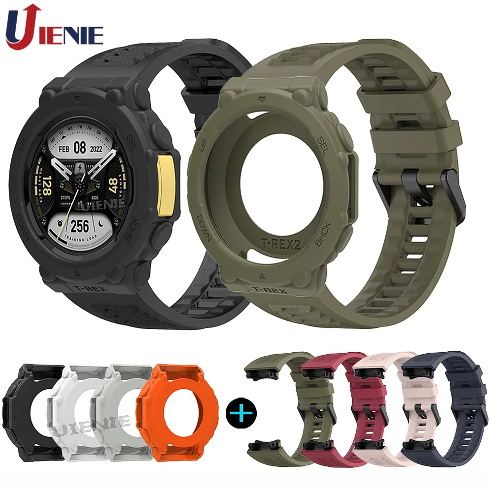 

Силиконовый ремешок для часов Uienie + чехлы для Huami Amazfit T-REX 2, ремешок для умных часов, спортивный ремешок для часов для TREX2, браслет и чехол