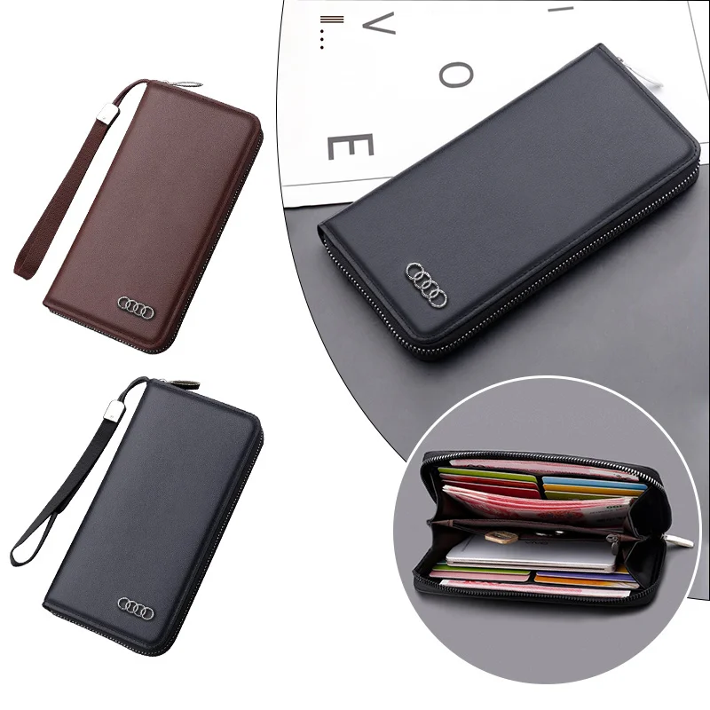 Leather Car 3D Metal Logo Wallet Driver Licence Storage Purse Accessory For Audi Sline RS A1 A3 A4 A5 A6 A7 A8 Q2 Q3 Q5 Q7 TT S3