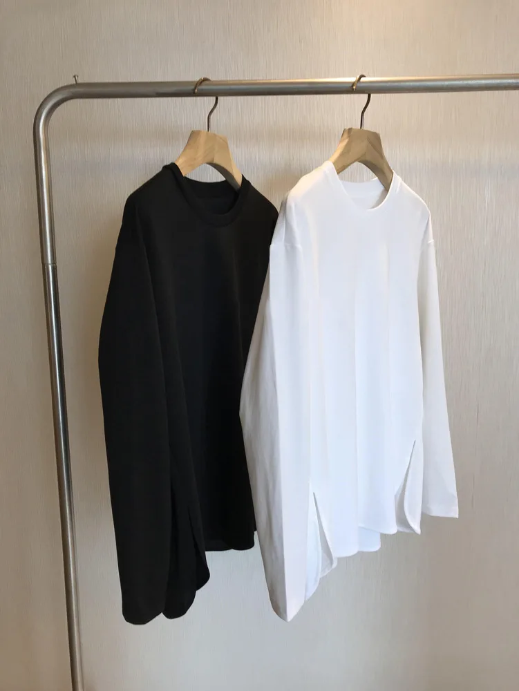 

Spring and summer women's casual solid color round neck long sleeved loose T-shirt