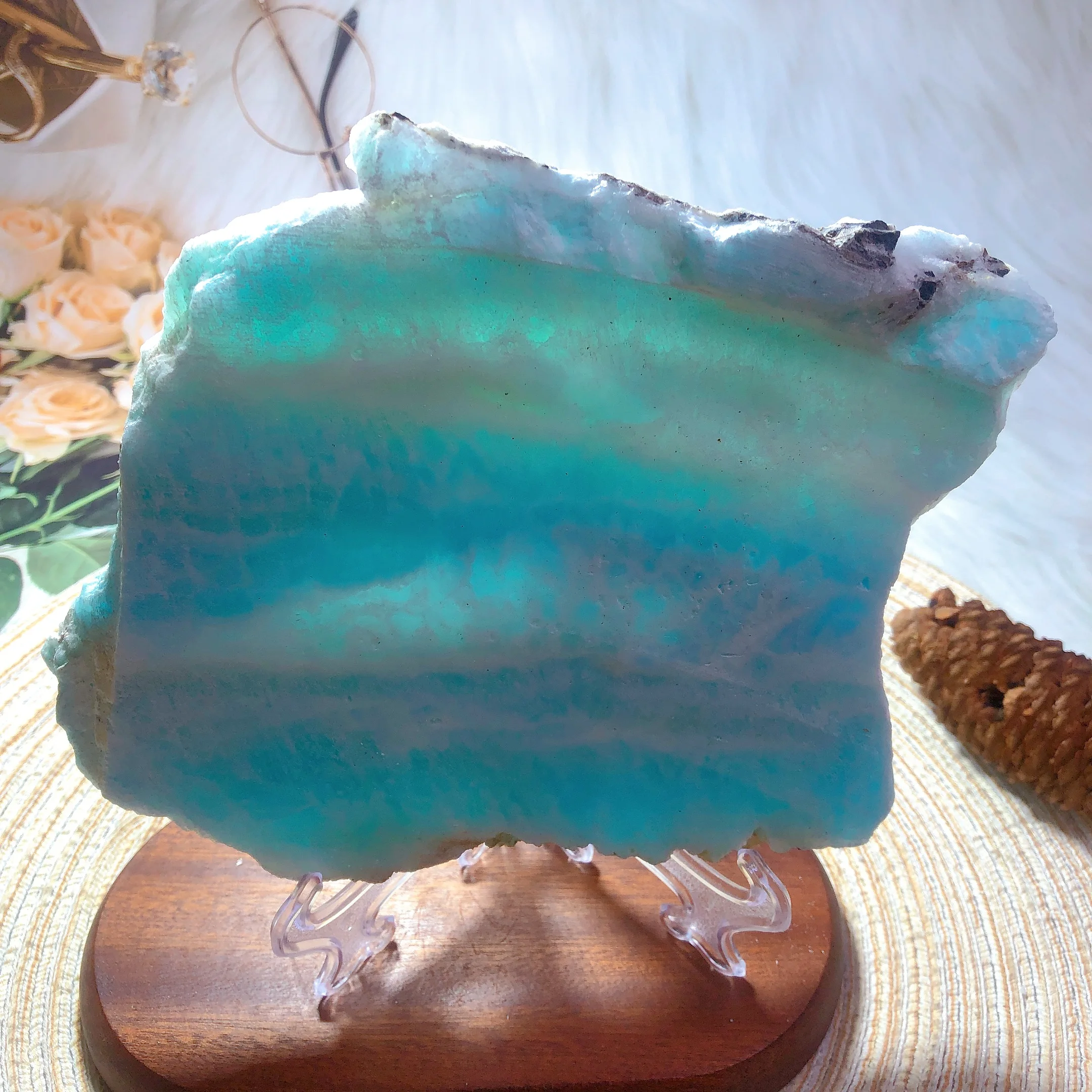 Natural Crystal Larimar Slab Aragonite Specimen Reiki Home Decoration Raw Stone Gift Rare Mineral Torch