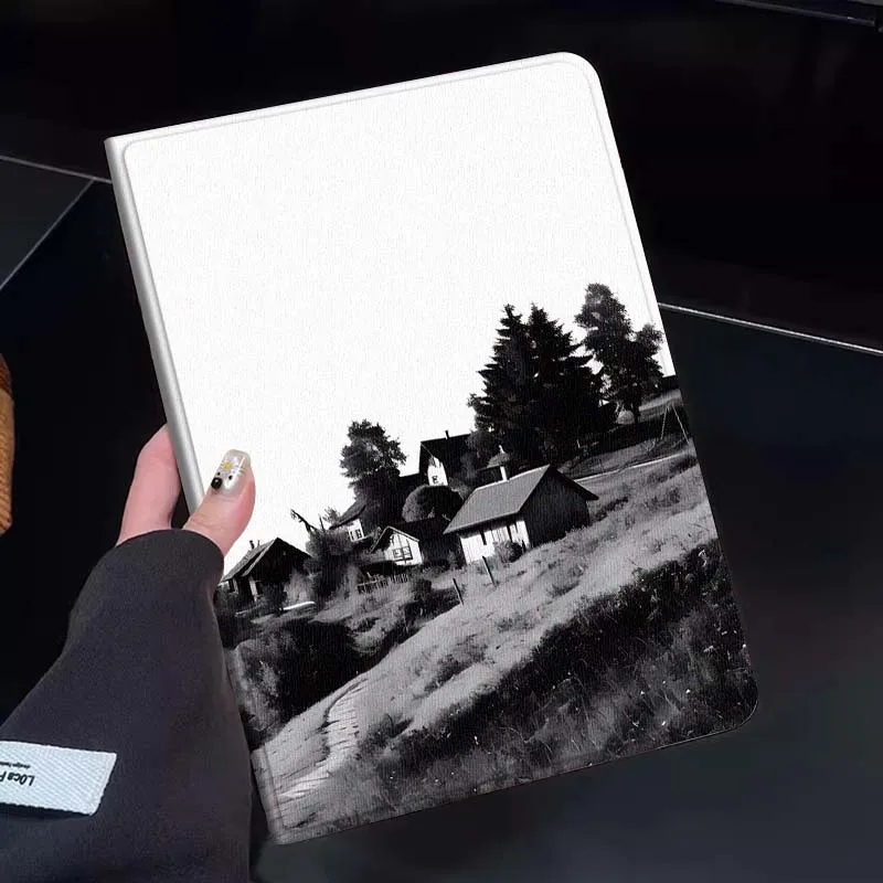 

Village Hillside Black White Tablet Case For Huawei Honor MatePad MediaPad Air 5 6 7 11 V6 V7 V8 V9 X9 X8 T10 T10s C5e T5 Gift