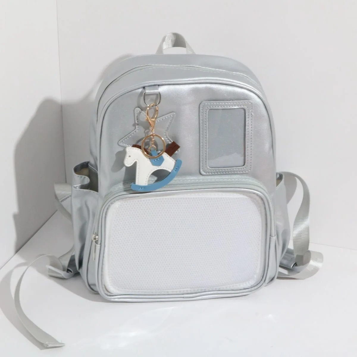 

silver white blue Backpacks ita bag y2k accessories transparent bag for girl pu y2k bag travel backpack idol photo display bag