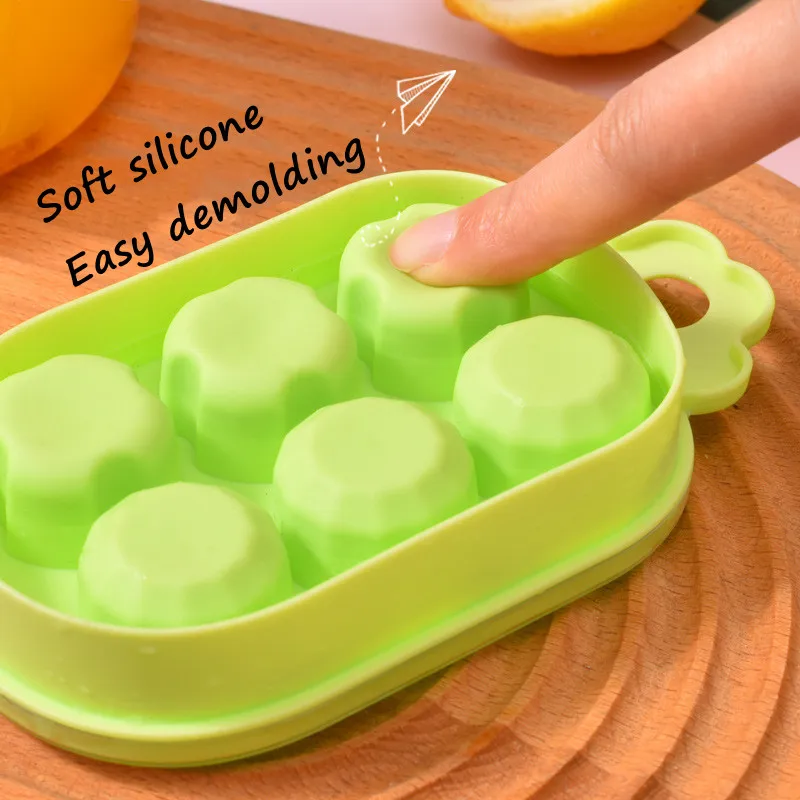 2/4PCS Silicone Ice Cube Mould with Lid 6 Grid Soft Bottom ce Cube Mold Square Fruit Ice Cube Maker Tray Kitchen Bar Tools Acces