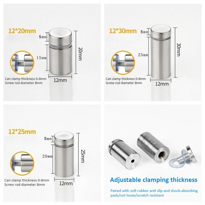 30 قطعة المسامير الإعلانية 12x20/25/25 مللي متر مسامير الفولاذ المقاوم للصدأ ل جدار جبل الزجاج/علامة أكريليك المواجهة تثبيت مسامير الأجهزة #6