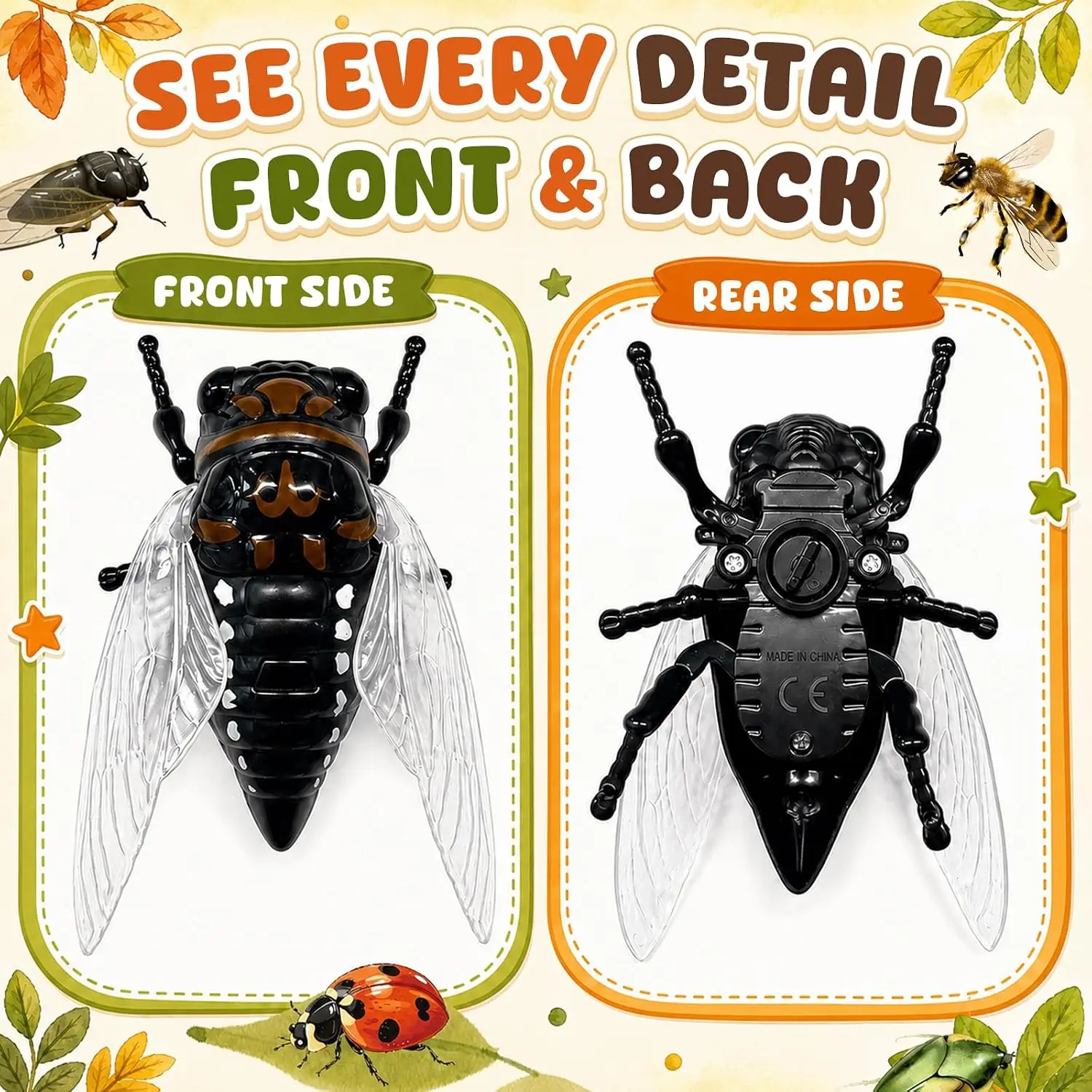Wind-Up Insect Set with Educational Fact Cards – Realistic Crawling Bug for Kids, STEM Science Learning Toy, Fun Preschool Gift