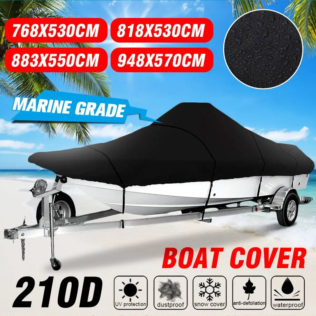 17ft-25ft Heavy-duty Trailerable Boat Cover 210D Waterproof Fish-Ski V-Hull Boat Mooring Cover Dust-proof Anti-UV Protection