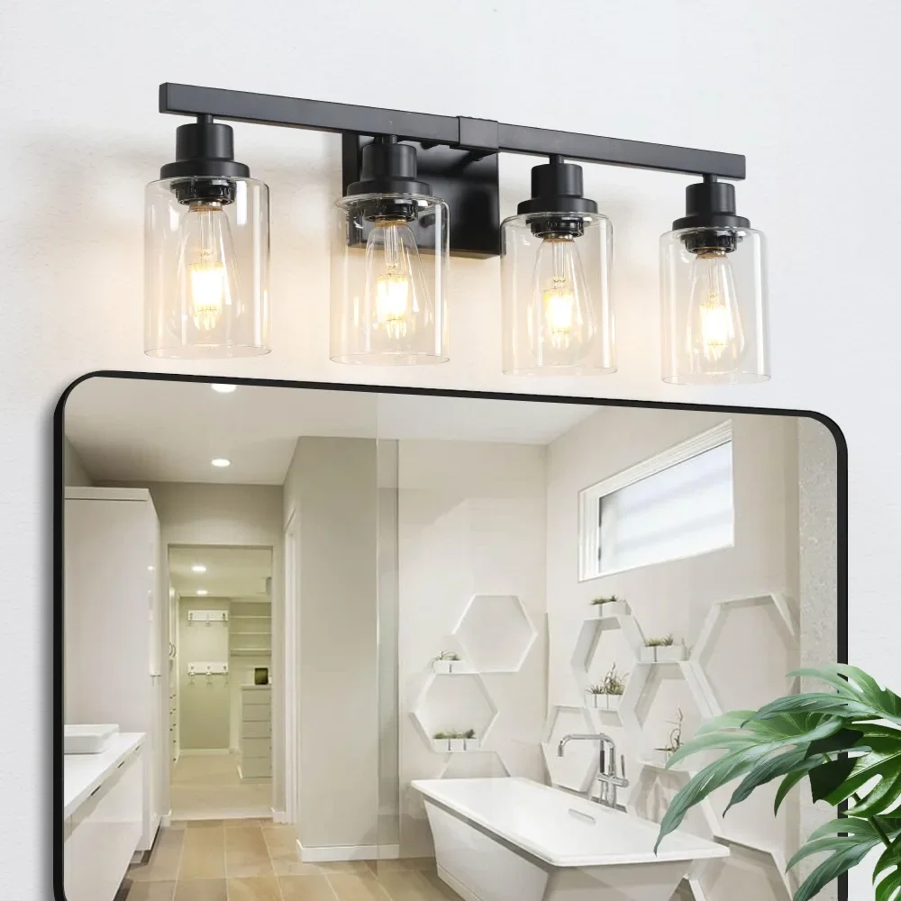

24" Modern 4-Light Bathroom Vanity Light Fixture with Clear Glass Shades, Perfect for Bathroom Vanity Dressing (No Bulbs)