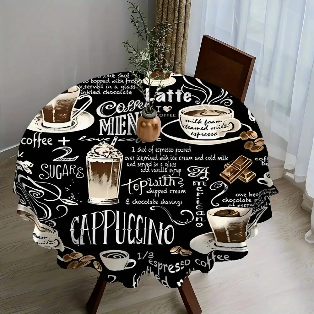 Elegant round tablecloth, compatible with square/rectangular tables - Coffee Bean black table coverxzj