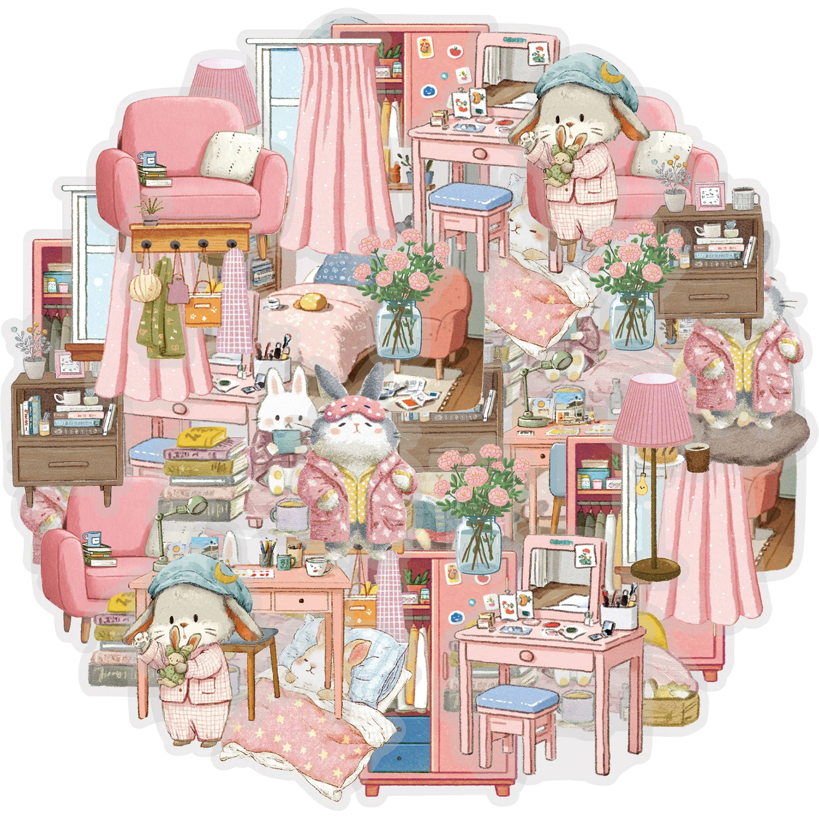 

Etori Life 15Pcs Dreamy Bunny Pattern DIY Decorative Graffiti Stickers for Laptops, Suitcases, Guitars, Skateboards, Bicycles, Scrapbooks, Room Decoration, Transparent Waterproof Pet Stickers, Korean Stationery, Birthday Gifts, Party Decorations