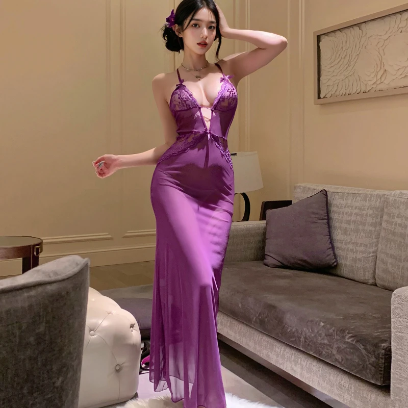 

Сексуальное длинное платье, сетчатая очаровательная прозрачная ночная рубашка с открытой промежностью, прозрачная пижама, женское нижнее белье, дышащее боди, юбка