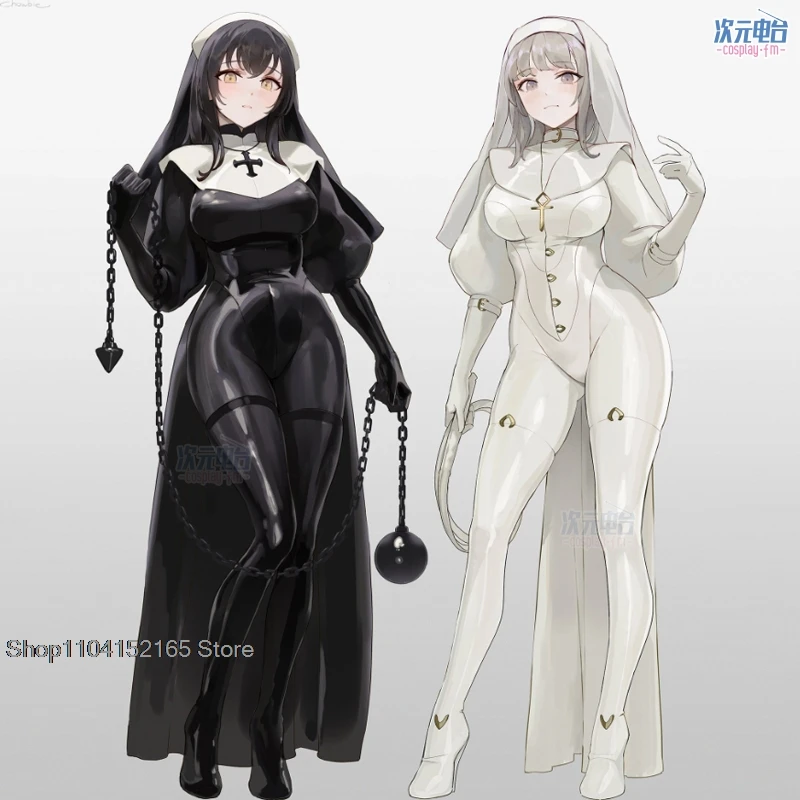 Costume de cosplay de Chowbie Nun pour femme, combinaison en cuir PU noir et blanc, costume de batterie sexy, design original d'anime