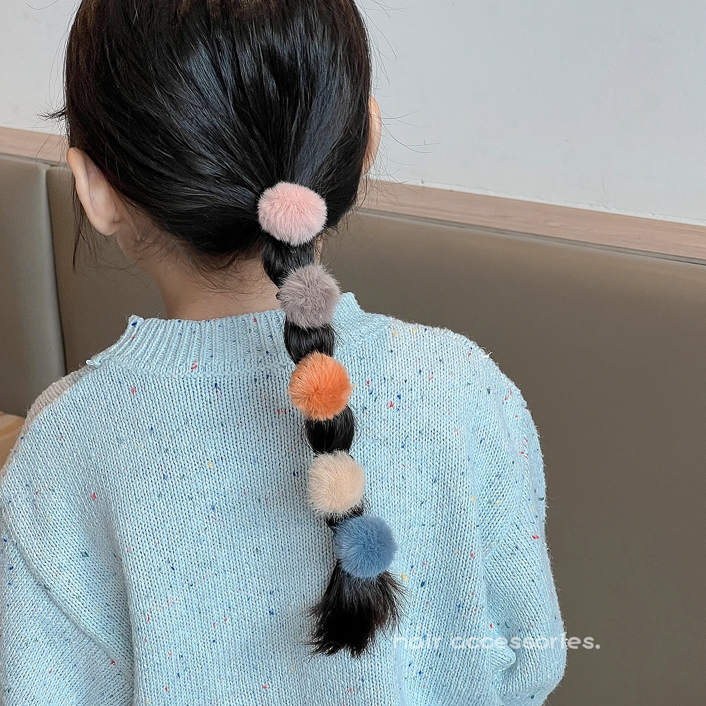 Cute Pom Pom Flower Bow Hair Ties Set For Baby Girls Toddler Elastic Hair Bands Soft Ponytail Holders Cartoon Hair Accessories