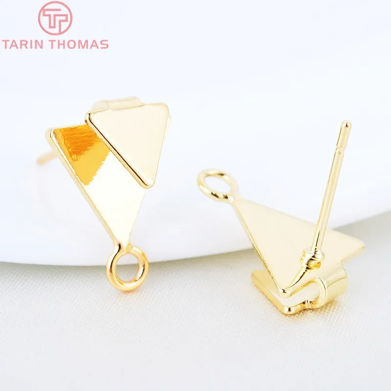 (2276)10PCS 11x15MM 24K Gold Color Plated Brass Double Triangle Stud Earrings High Quality DIY Jewelry Making Findings