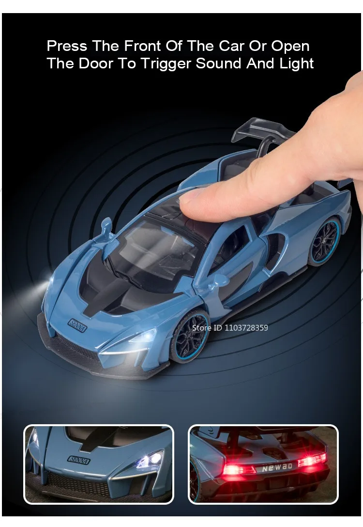 1:32 720S Senna Modell Spielzeug Sportwagen Legierung Druckguss Sound Licht Exquisite Innen Zurückziehen Supercar Modelle für Kinder präsentiert – Detail 16