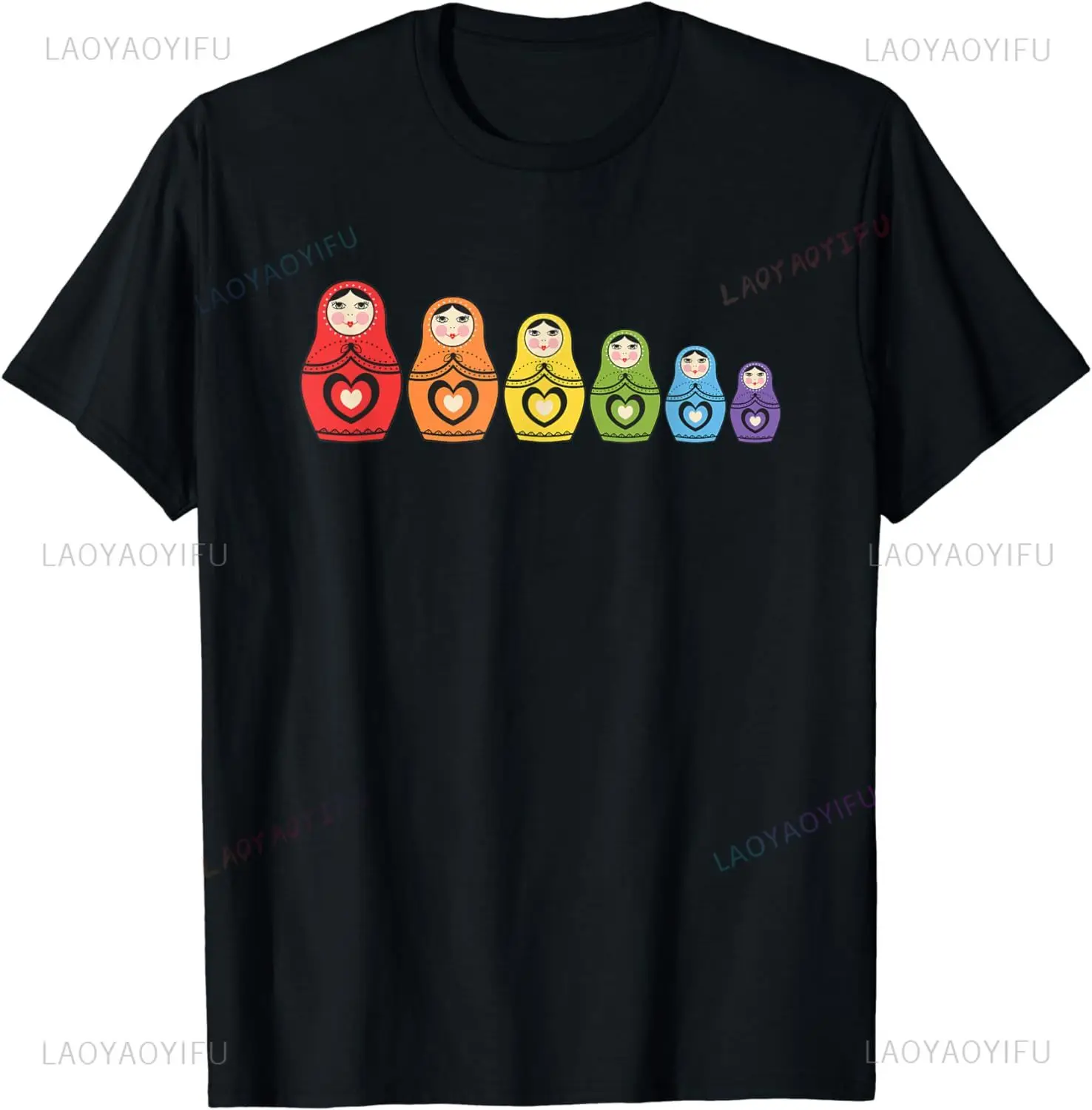 Russian Matryoshka Rainbow T-shirt Summer Short Sleeve Fashion Casual Harajuku Women's Shirt Loose Breathable Men's T-shirt