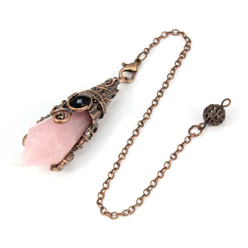 Crystal 12 Faceted Pendulum Pendant For Dowsing Divination Natural Stone Amethyst Rose Quartz Amulet Spirituel Pendule Jewelry