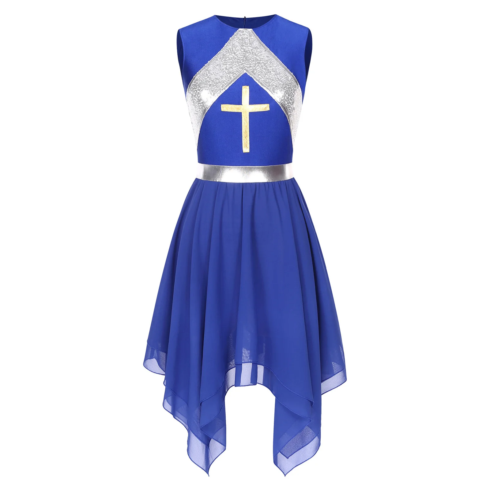 Women Cross Liturgical Praise Dance Costume Church Worship Dance Overlays Tunic Sleeveless High-Low Skirt Lyrical Dance Costume