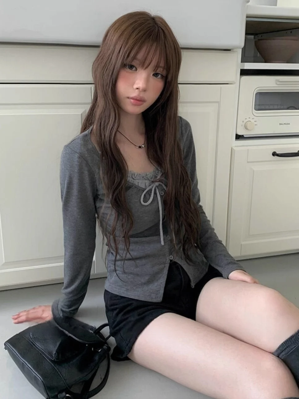 

Korean Sle Long Sve T-irt with Lace Belt And Floral Pattern Slimming Denim orts Women's Faion Autumn Season Breath...