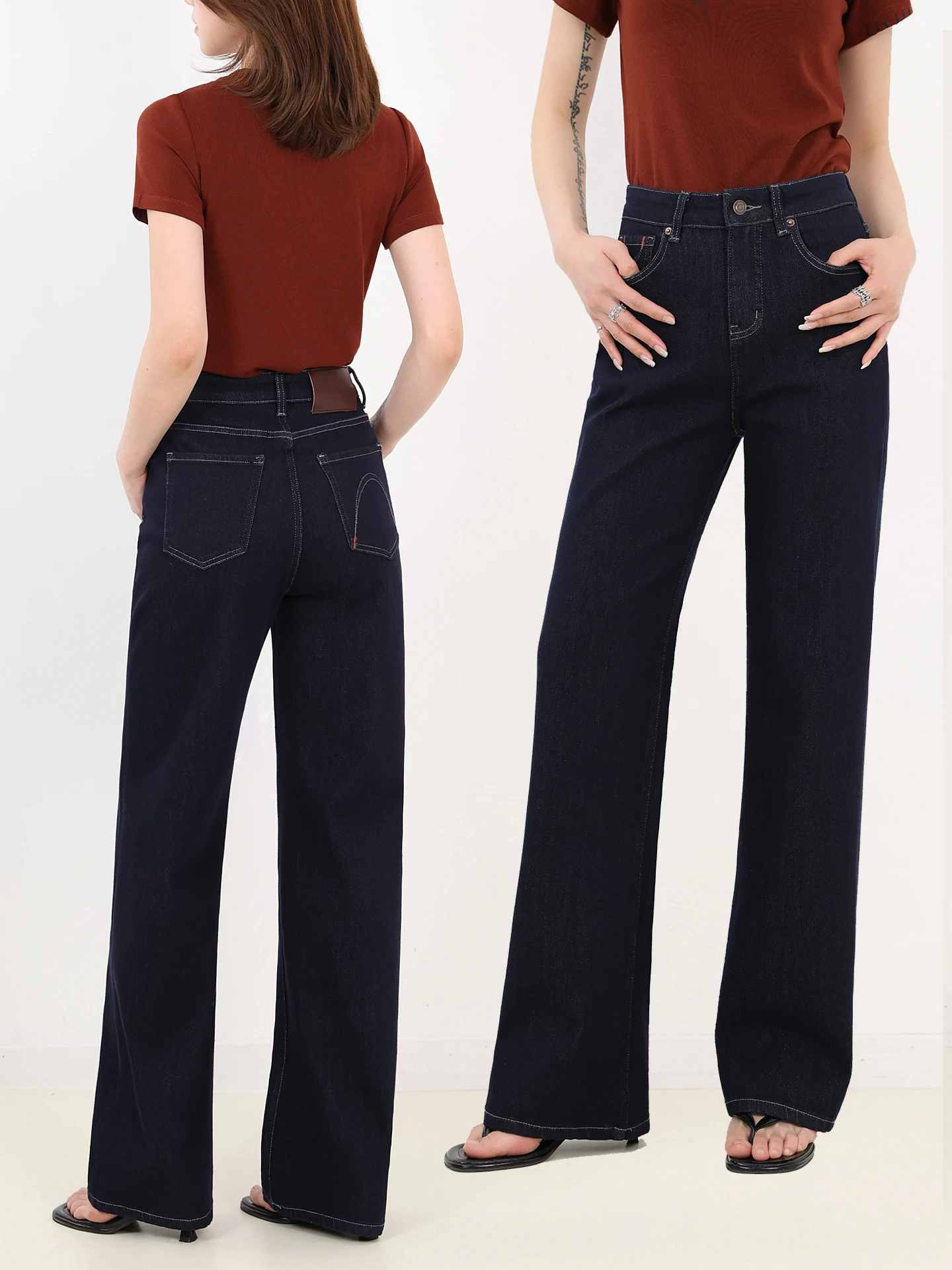 

Slim Fit Straight Leg Denim Blue Jeans Women's High Waist Spring New Sle Indigo Leg Toning Wide Leg Floor Length Pants