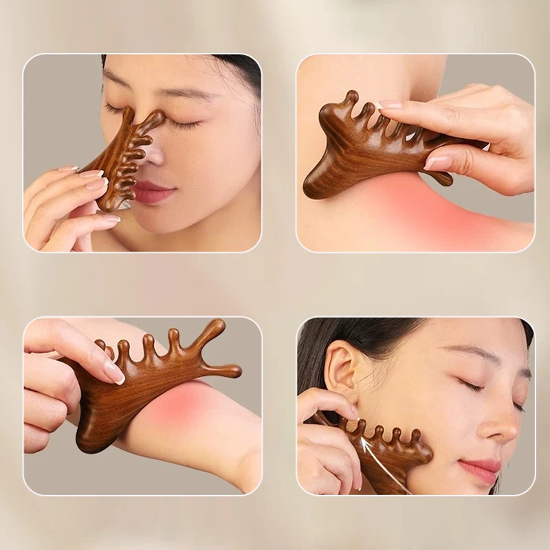 

Multifunctional Meridian Wooden Massage Head Health Comb Sandalwood Large Wide Tooth Eyes Face Body Guasha Point Comb