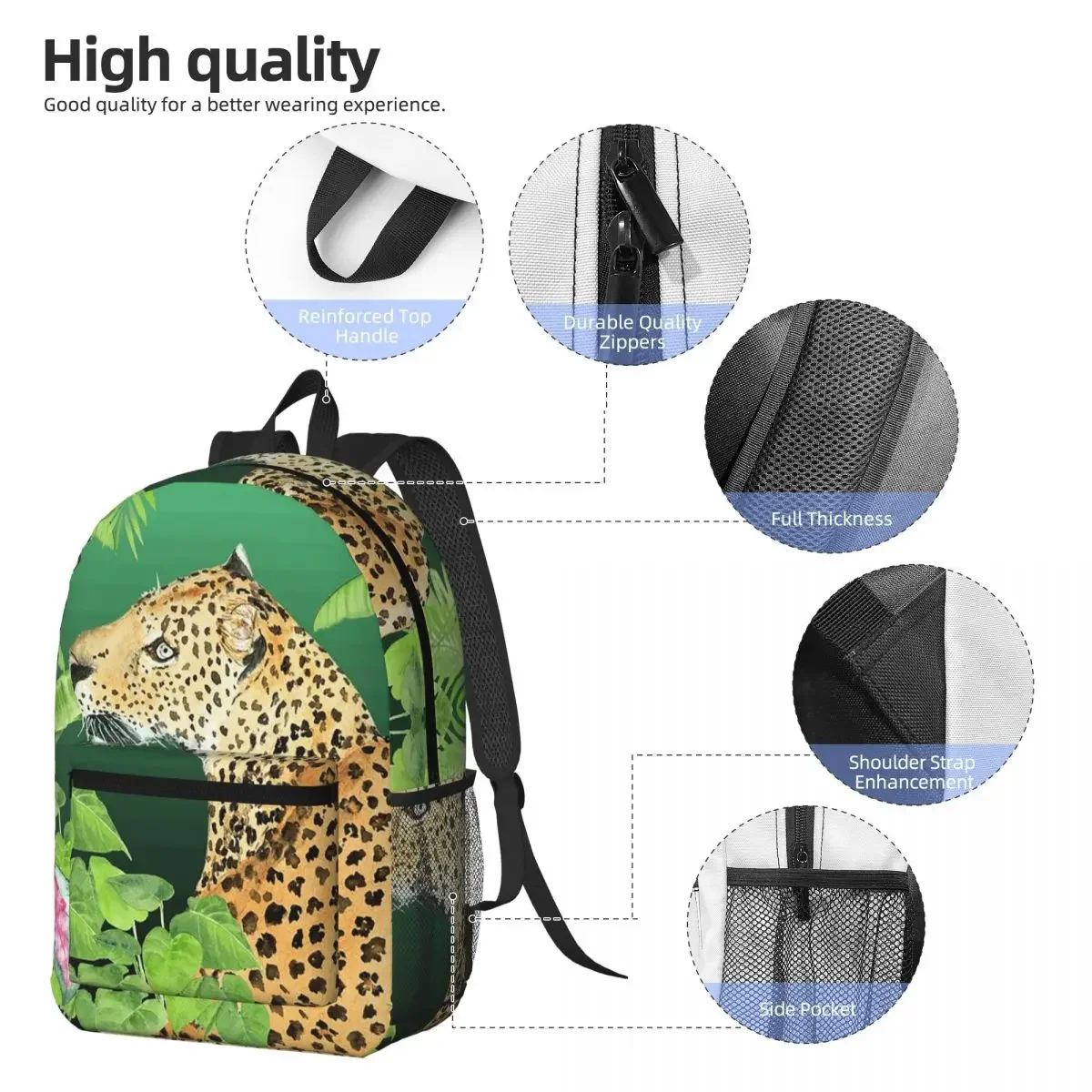 Jungle Wild Leopard Art Backpack Daypack Large Capacity Boys Girls BookBag School Bag Shoulder Bags for Men Women