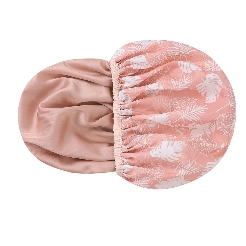 New Waterproof Shower Cap Satin Lined Reusable Shower Bonnet Flower Printed Soft Elastic Band Bathing Hair Cover Salon Use