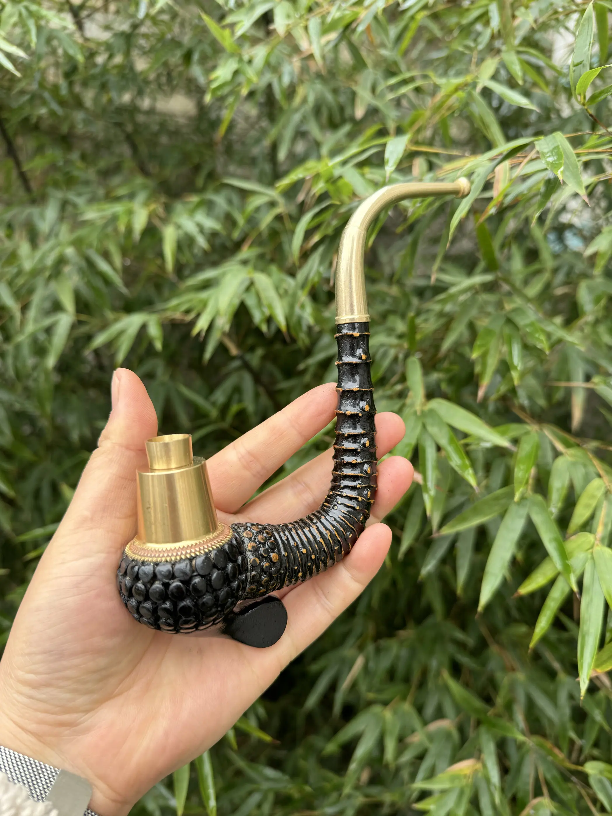 Non-Native Coloring Guizhou Imitation Bamboo Carving Coloring Pipo Old-Fashioned One-Bend Tobacco Pipe Leaf Pipe