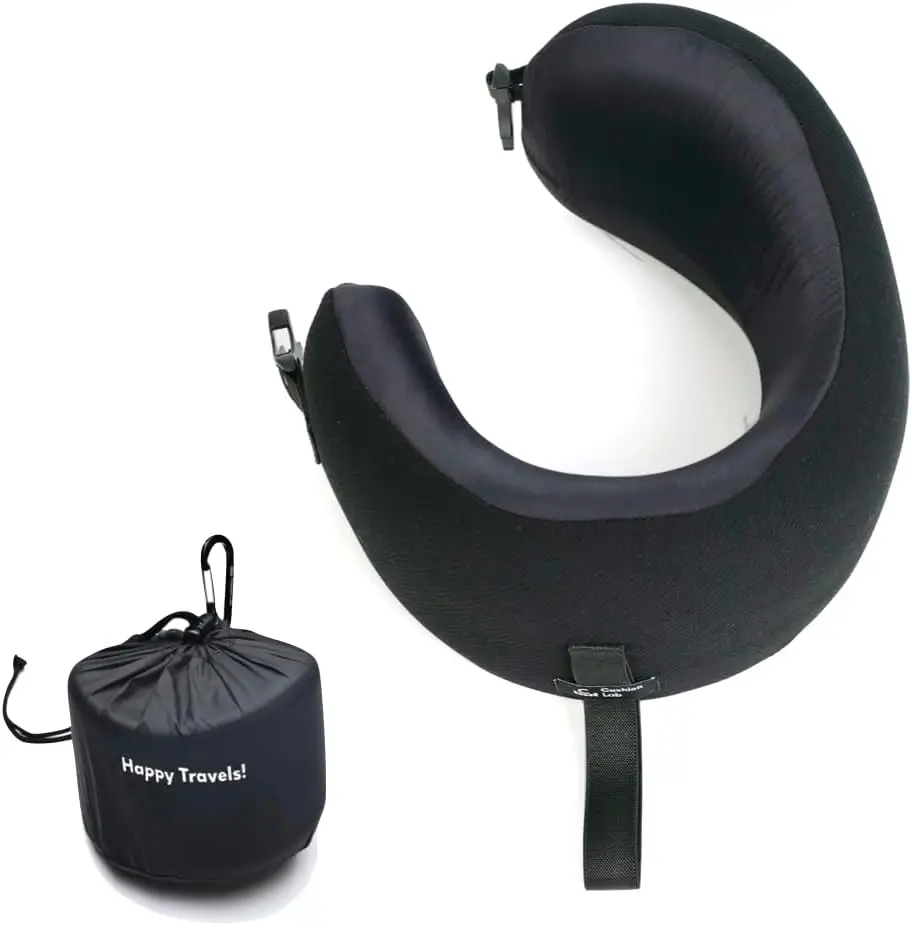 

Отмеченная наградами дорожная подушка с эффектом памяти, эргономичный дизайн для поддержки шеи, компактная для самолета и автомобиля (черная, средний размер)