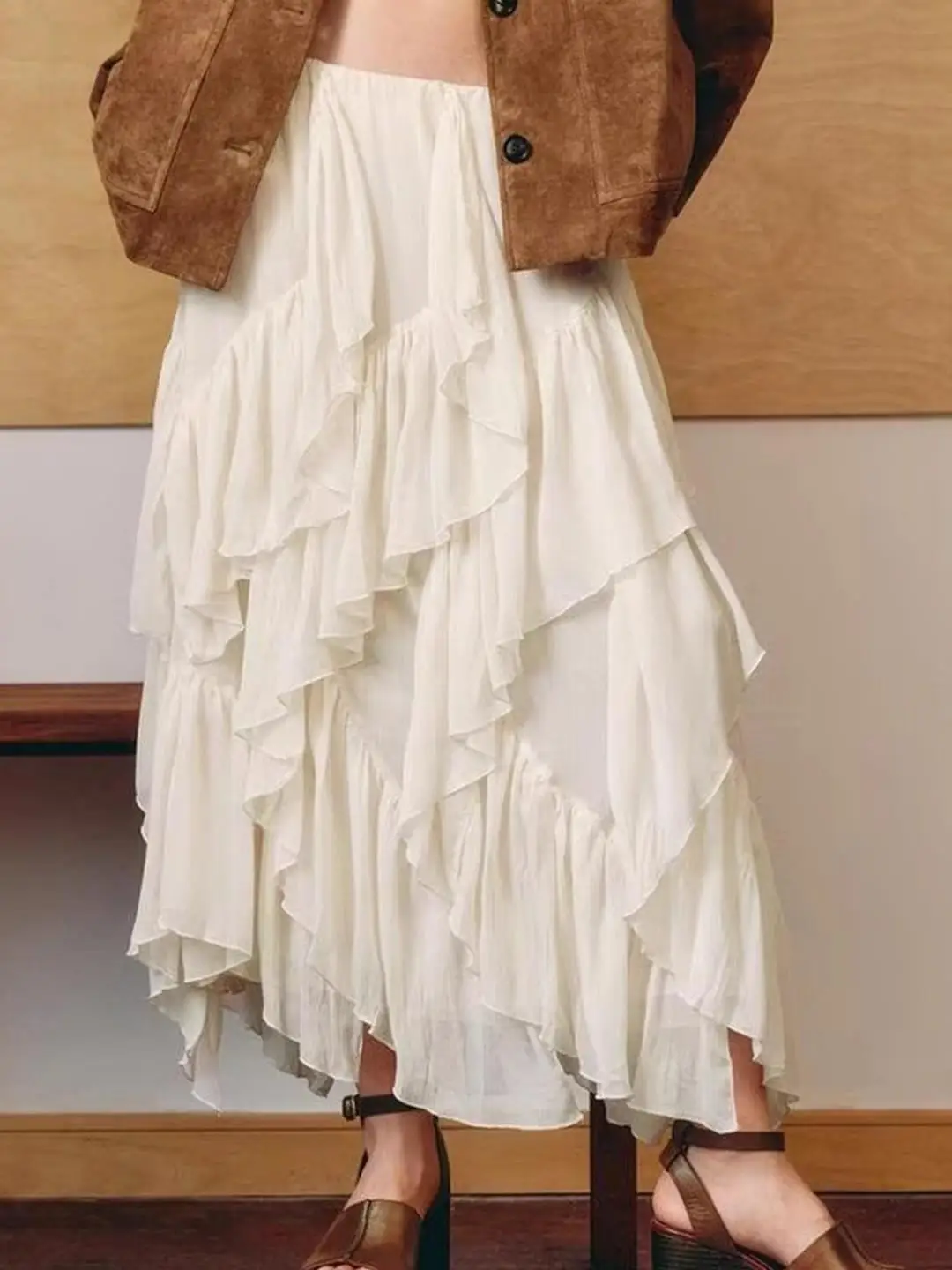 신상 하이웨이스트 미디 스커트 여성 봄 여름 가을 시즌 하이웨이스트 비대칭 플리츠 스커트 직사각형 바디...