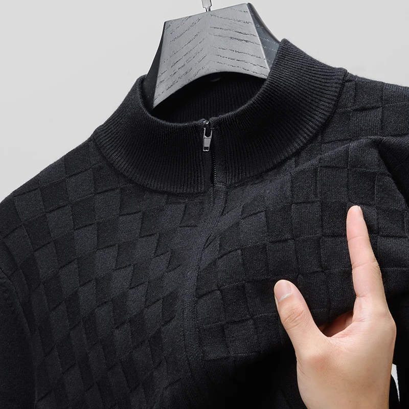 Men's Luxury Knitted Cardigan Long Sleeve Stand Collar Zipper Sweater Textured Autumn Winter Fashion Casual Versatile Men's Wear