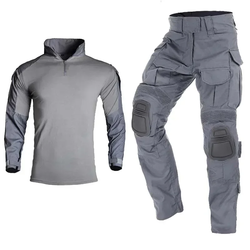 

Outdoor Pants Uniform Upgraded Elastic Tracksuit Camo Shirts Cargo Pad Pant Tactical Hiking Hunting Work Clothing Windproof