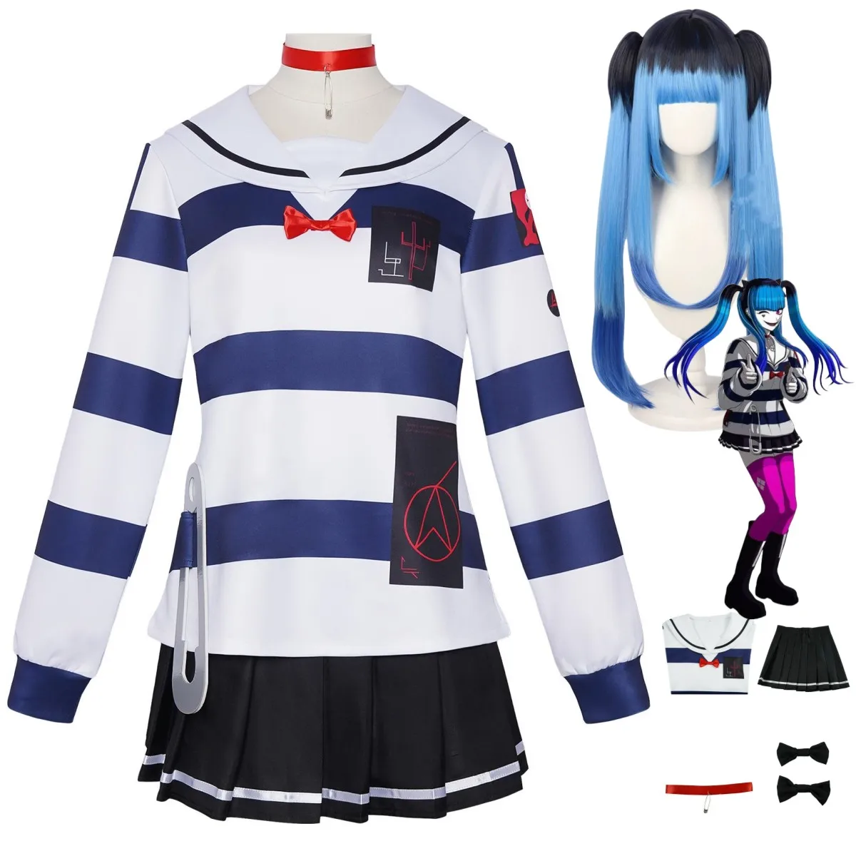 

Игра The Hundred Line-Оскар Обороны Амимия Дарми Косплей Костюм Топы в полоску JK Юбка Парик Женский Сексуальный Костюм на Хэллоуин