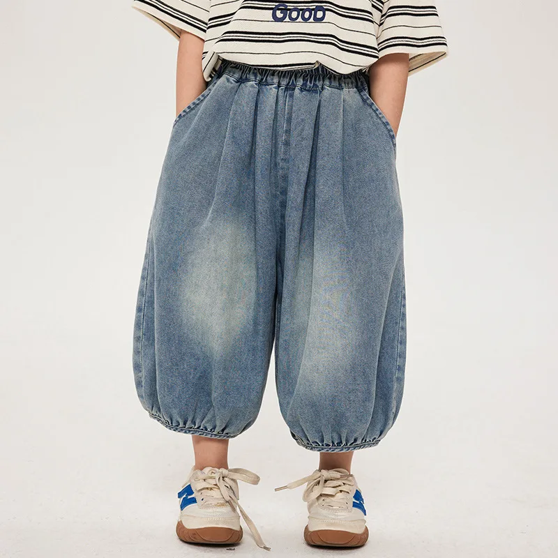 

2025 Children's Clothing Boys' Pants Summer New Style Children's Thin Jeans Lantern Pants Korean Version Cropped Pants