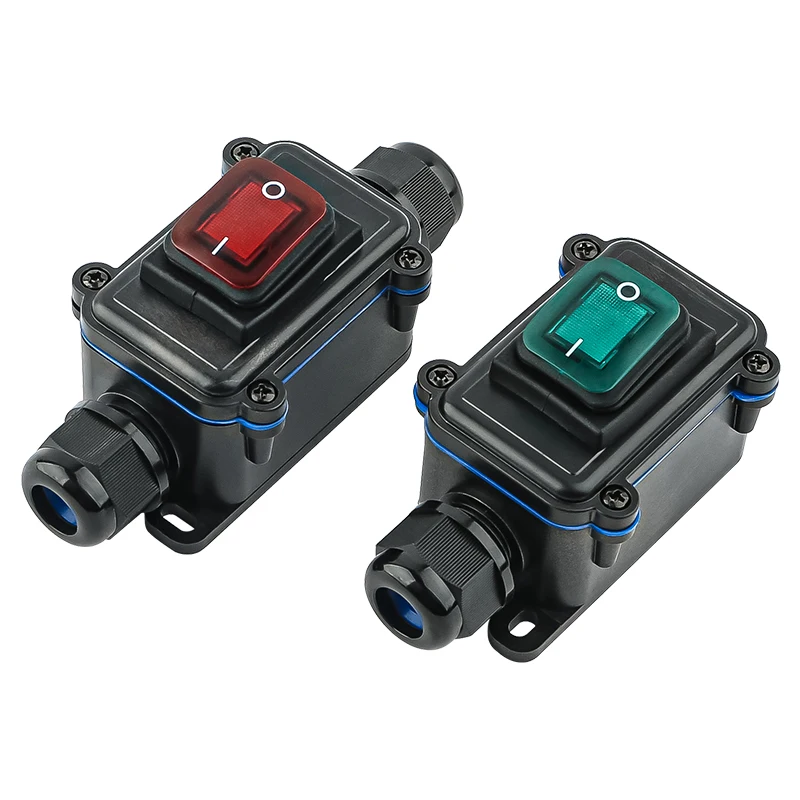 

IP65 Inline Power Cord Marine Rocker Switch On Off Waterproof Junction Box 20A High Current Connetor Outdoor 250V