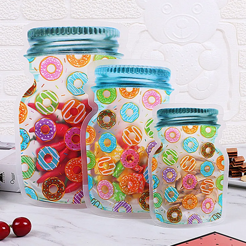 Color Doughnut Mason Jar Bottle Zipper Bag Resealable Coffee Fruit Snack Candy Tea Chocolate Beverage Juice Gift Zip Pouches