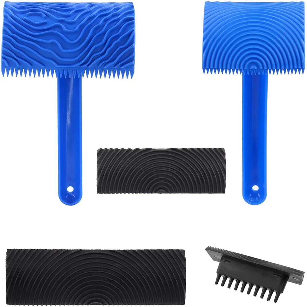 4Pcs Wood Graining Painting Tool Set, Black Rubber Wood Grain Tool and Blue Rubber Empaistic Wood Texture Pattern Tool