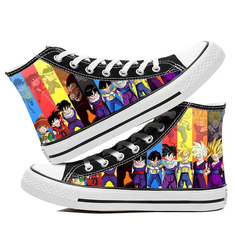 Dragon Ball Son Goku Anime Summer Canvas Shoes Students Hand-Painted Printed Flat Shoes Children Breathable High-Top Sneakers