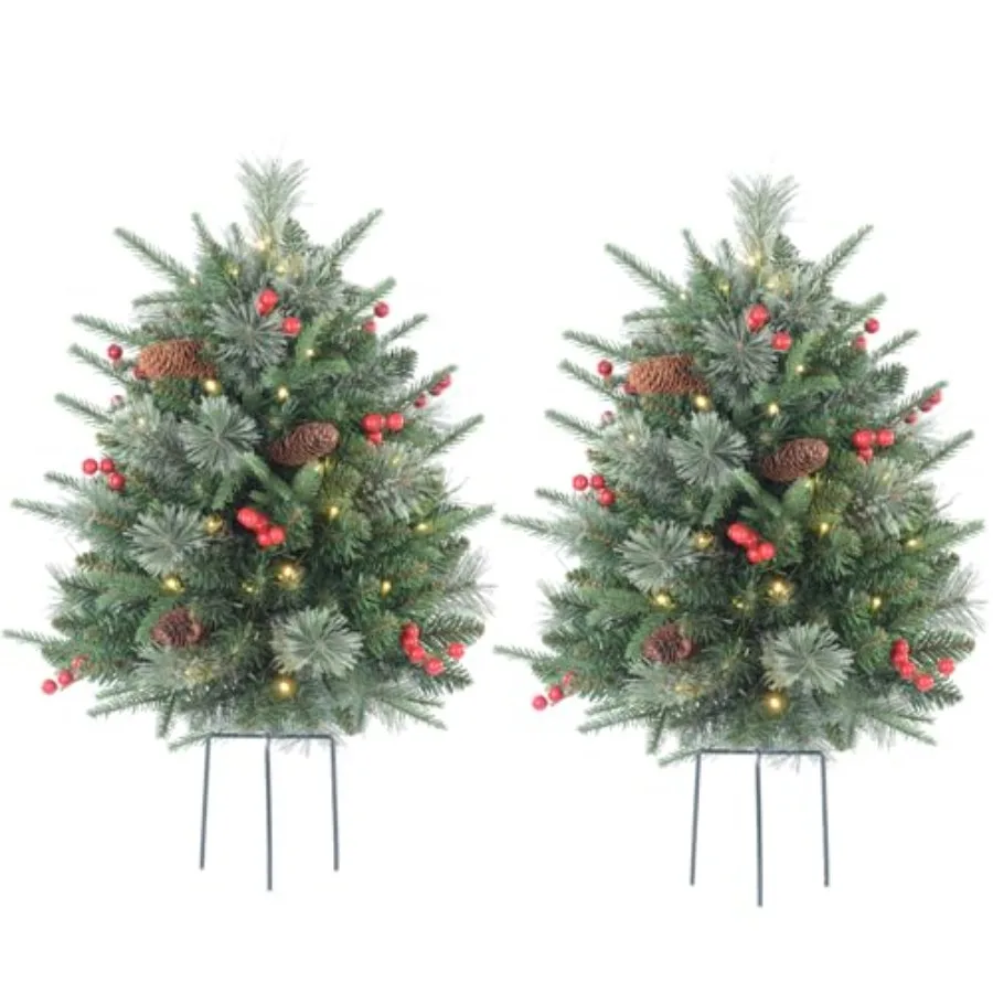 

30 Inch Outdoor Prelit Christmas Tree 2 Pack Battery Operated Small Xmas Tree 100 LED Lights for Entrances Tabletop Ornaments f
