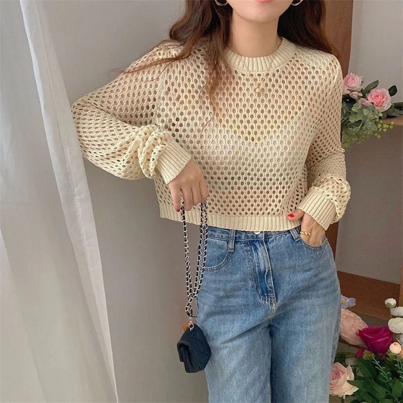 Short Sleeveless Knitted Sun Protection Shirt Women's Air Conditioning Cover up Fashionable Outerwear Spring Summer Top