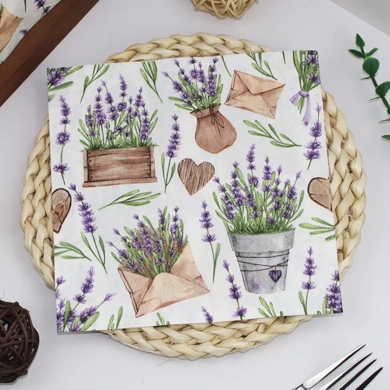 

20pcs/bag 33x33cm Lavender Printed Disposable Paper Napkins Decoration Table Dinner Cocktail Birthday Wedding Party Tissue