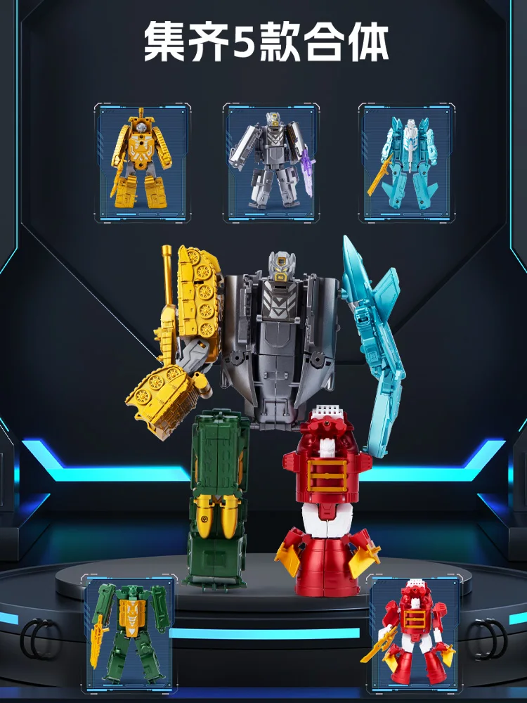 El tanque de juguete transformable militar para niños se puede montar en un modelo de robot.