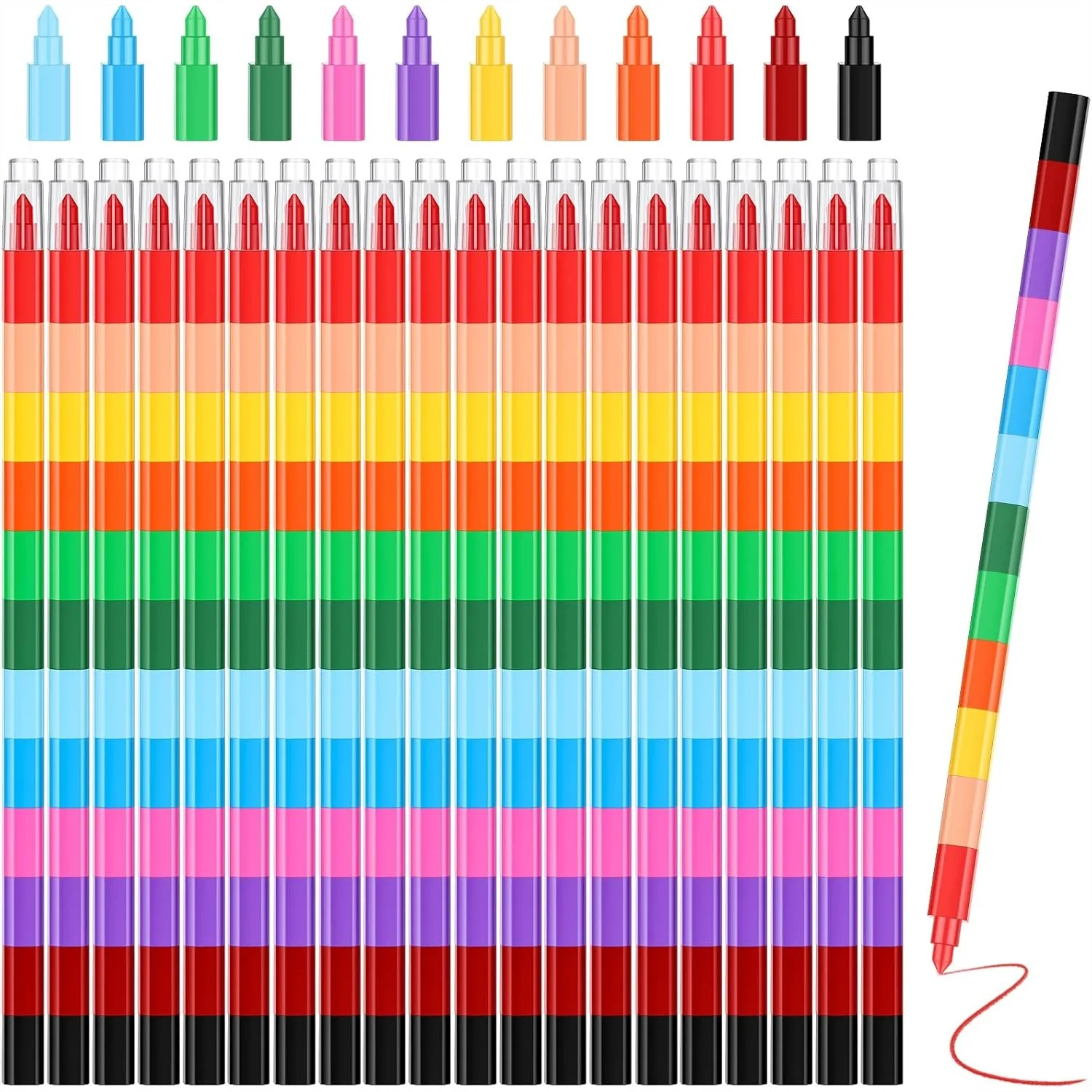 

20 Pcs Stackable Crayons for Kids, Buildable Rainbow Pencils Party Favors with 12 Colors for School Office Birthday