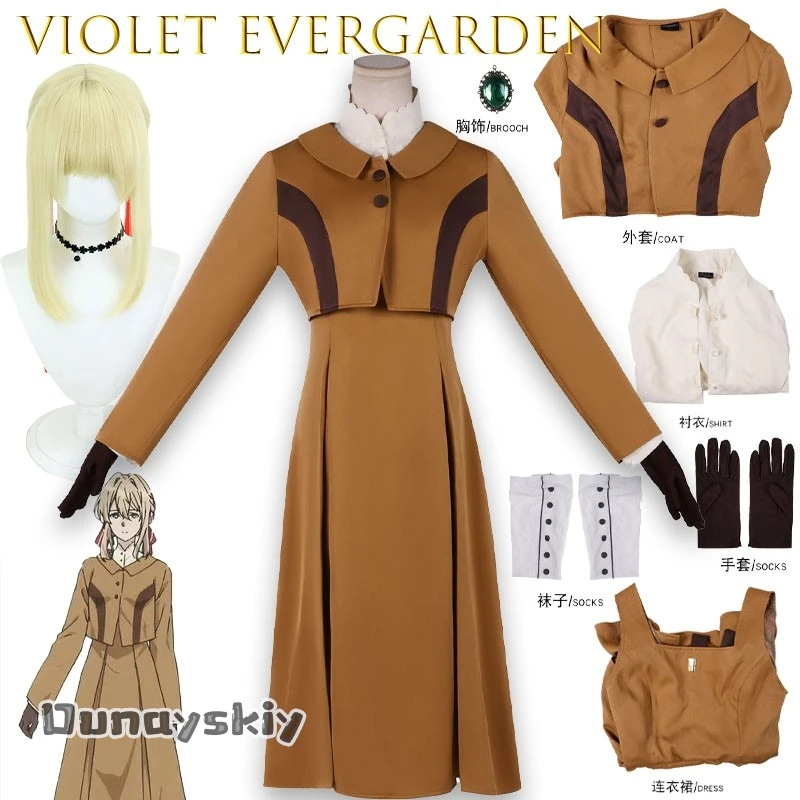 

Violet Evergarden Cosplay Costume Anime School Uniform Dress Set Women Skirt Top Socks Horrible Movie Coat Women Lolita party
