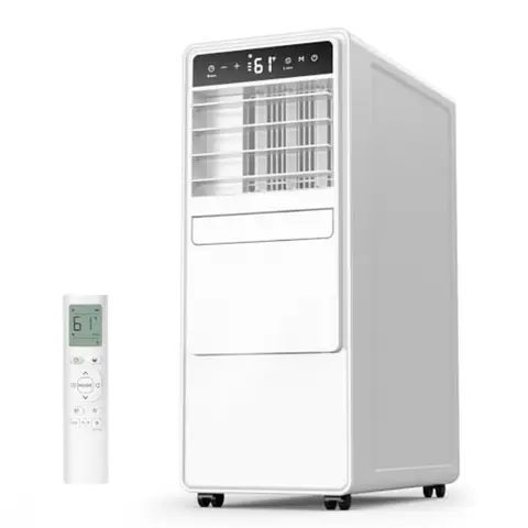 Portable air conditioner for rooms up to 500 sq.ft, plastic housing, white, 12000 BTU 3-in-1 cooling/fan/dehumidifier with remo