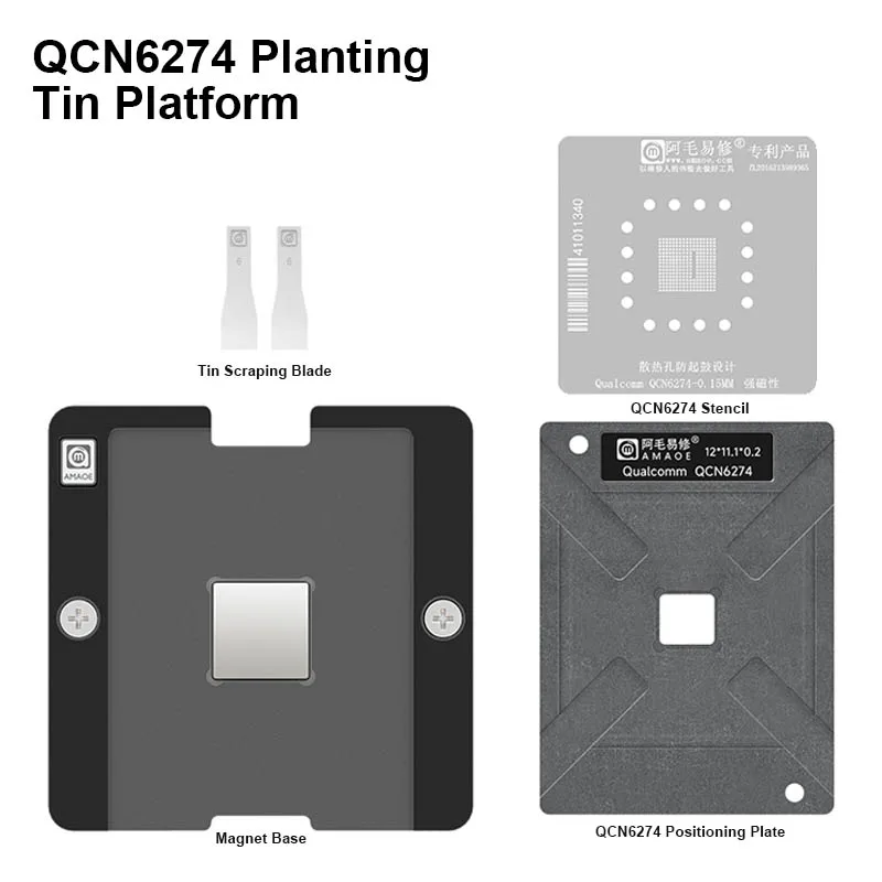 

Оловянная платформа AMAOE, набор для ремонта чипа модуля Qualcomm QCN6274 Wi-Fi, мощный магнитный трафарет 0,15 мм для реболлинга BGA